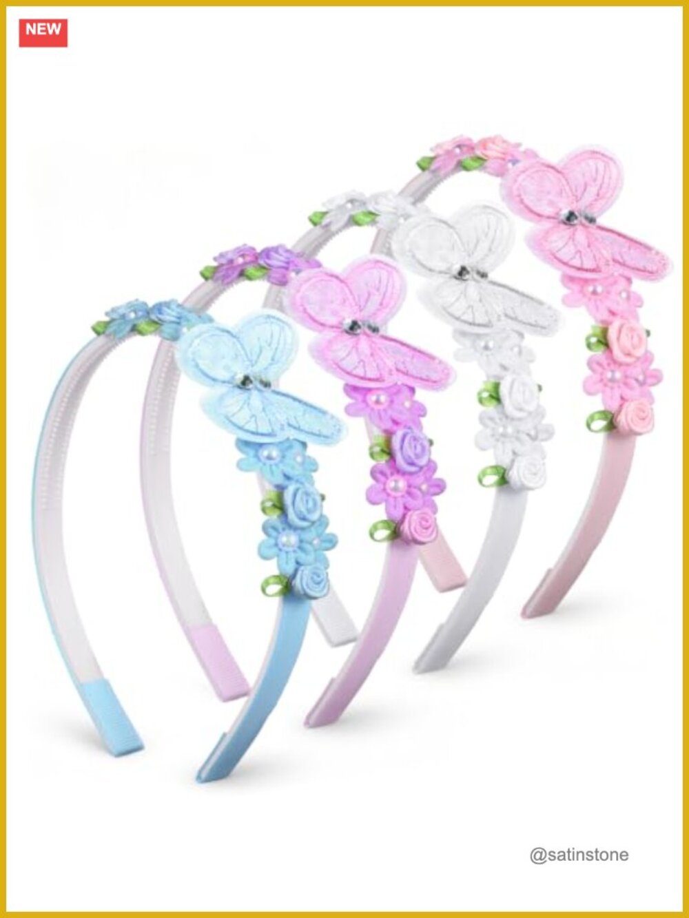 4Pcs Glitter Butterfly Headbands Anti-Slip Kids Hair Accessories